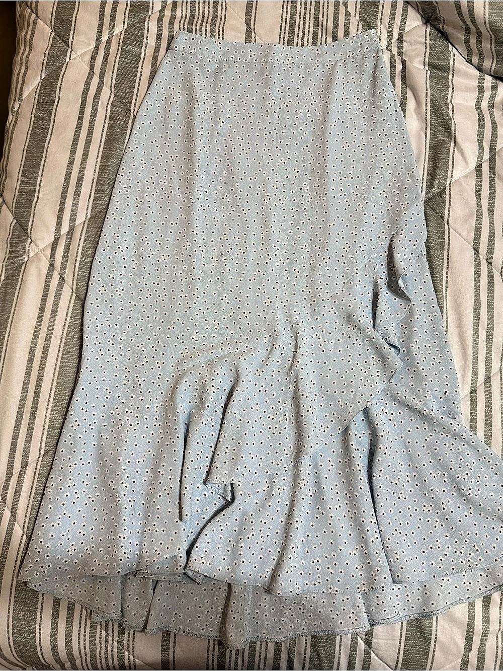 Blue Polka Dot Ruffle Midi Skirt